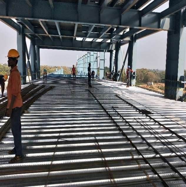 Deck sheeting on the steel frame