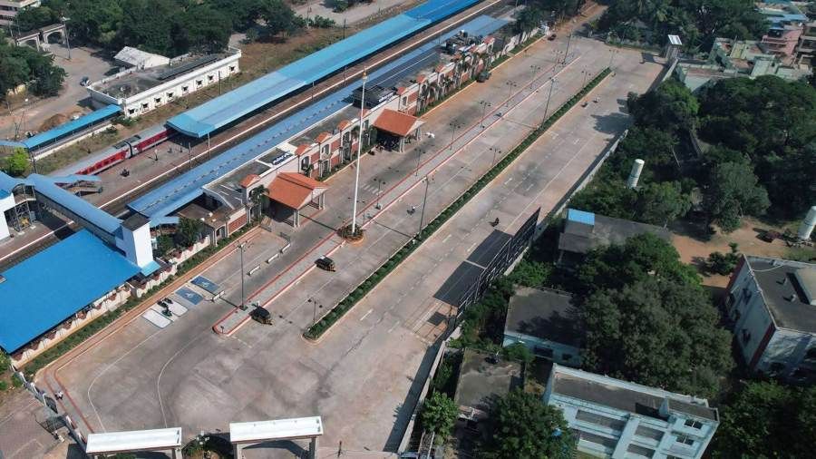 Aerial view of Kakinada Town station circulating area