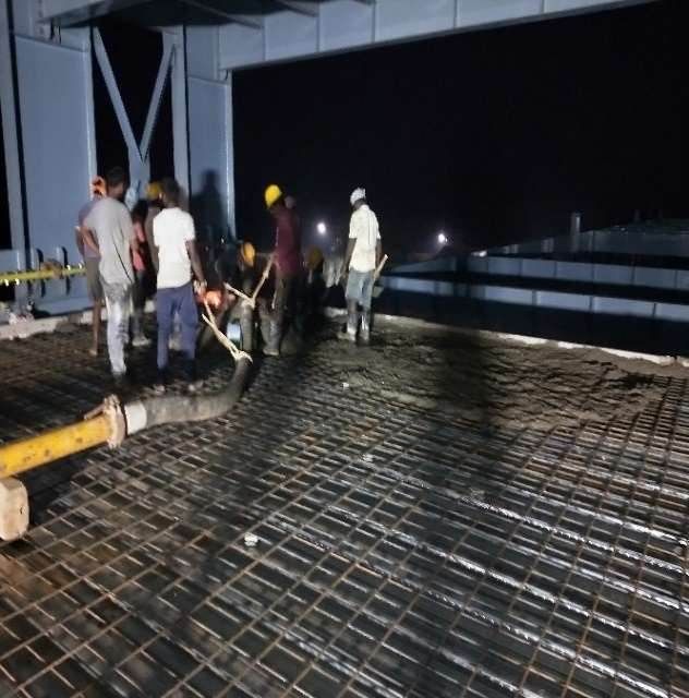 Night pour on the deck slab