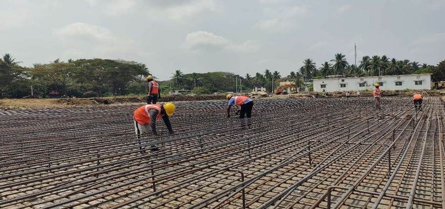 Raft reinforcement being tied